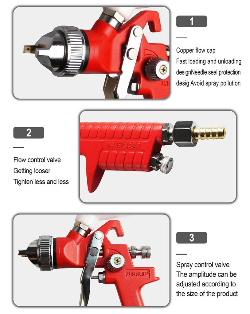 WISEUP Краскопульт HVLP Профессиональный распылитель 1,4 мм Сопло 600 мл Аэрограф Для Покраски Автомобиля Пневматический Инструмент DIY Набор Для Покраски