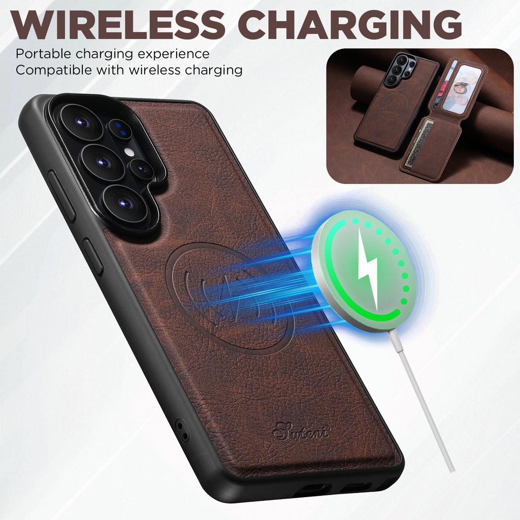 Leather Phone Case for Samsung Galaxy S26 Ultra S25 S24 Plus S23 S22 Note20U Magnet Wireless Charging Card Slot Wallet Cover