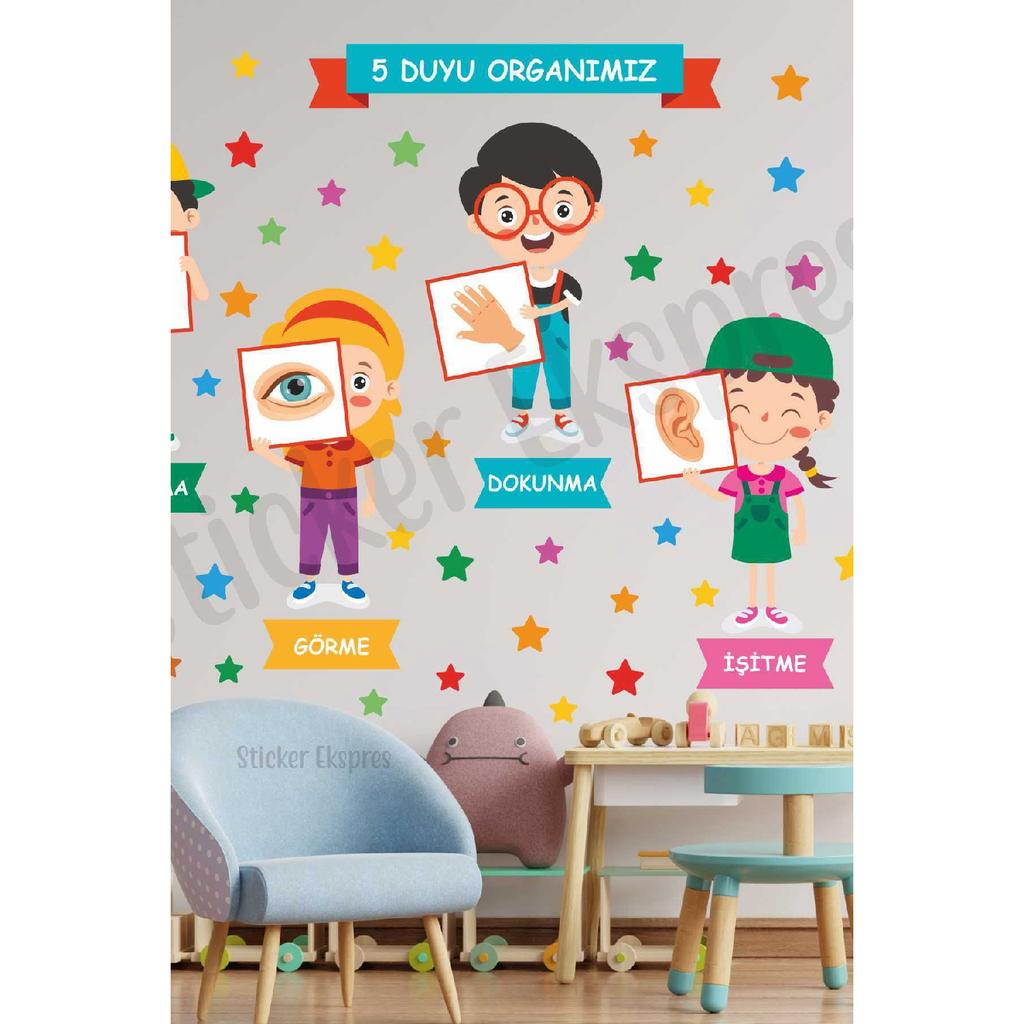 Our Five Senses Educational Kindergarten Children's Room Nursery Wall Door Glass Sticker Set