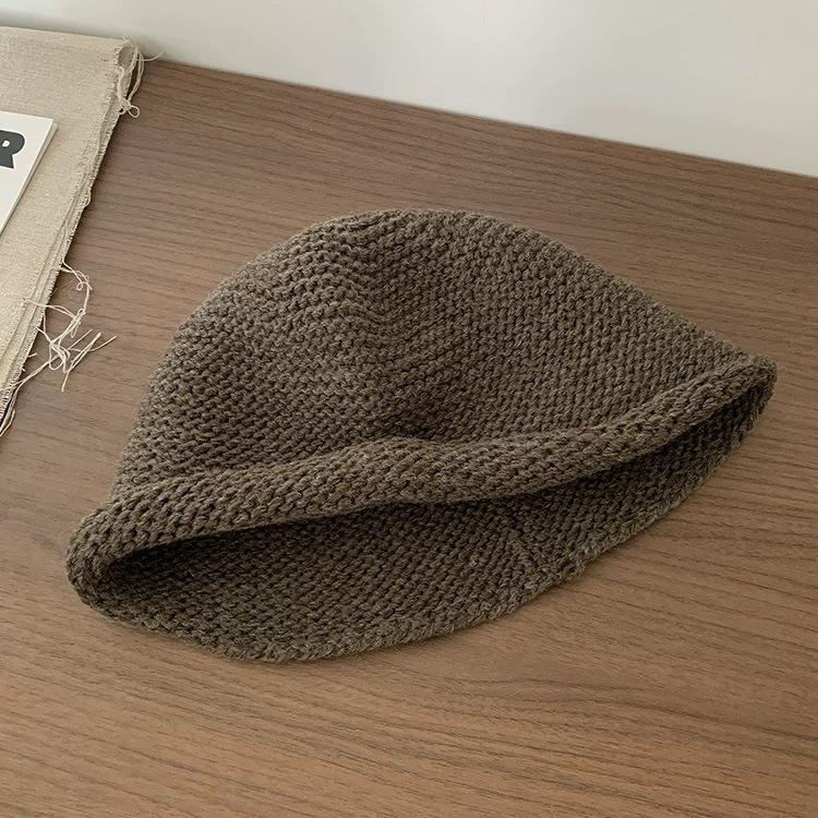Autumn and winter cute coarse wool crimped bucket hat wool blended casual big head circumference knitted basin hat women