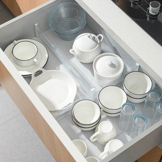 Adjustable Drawer Divider Clear Drawer Organizer Expandable Drawer Separator for Clothes Baby Utensils Cutlery Bedroom Kitchen Drawer Organization