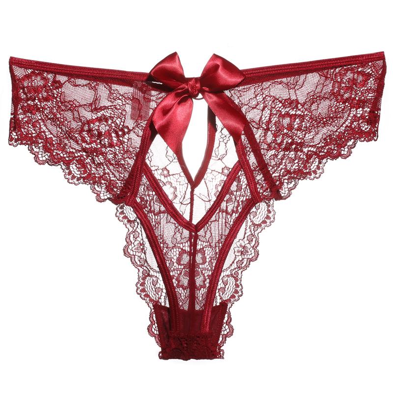 Женские кружевные трусики, ажурные трусики, стринги, женские сексуальные трусики с перекрестным ремешком, прозрачное нижнее белье с бантом