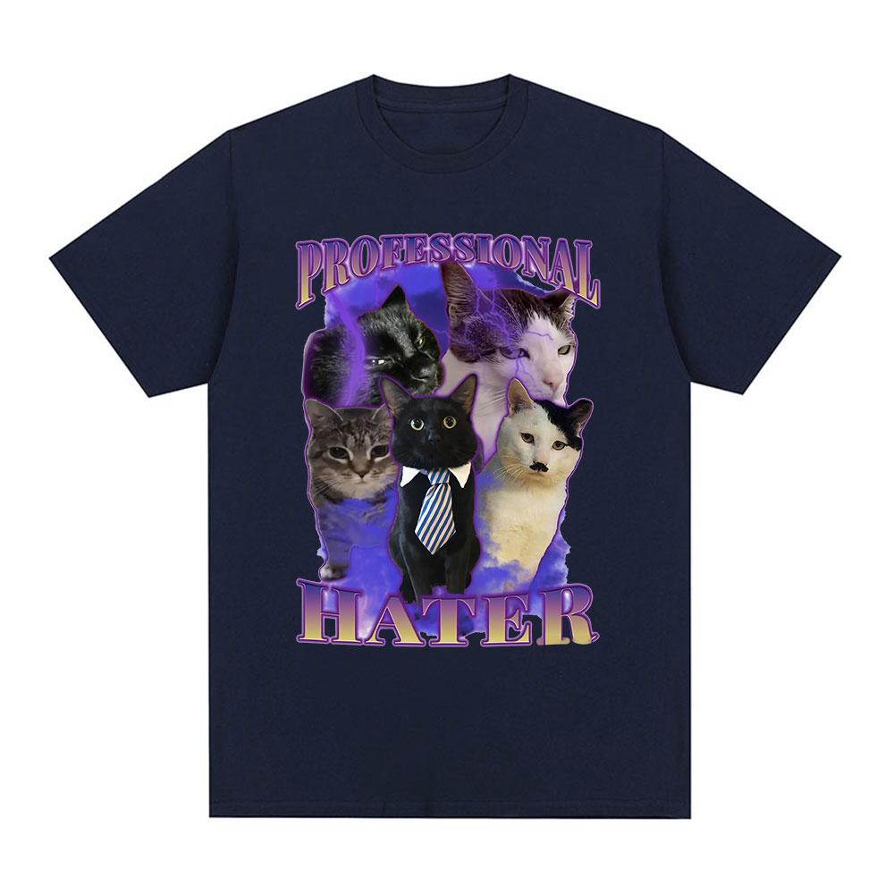 Профессиональный Хейтер Забавный Мем с Котом Графические Футболки Унисекс Модная Футболка Летняя Парная Повседневная Хлопковая Футболка Оверсайз Одежда