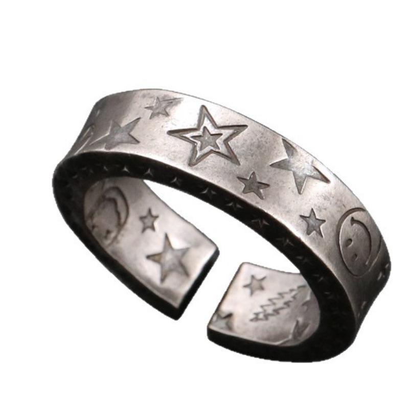 Кольцо-звезда граффити для мужчин и женщин, высококлассное ретро хип-хоп кольцо со смайликом для пар с регулируемыми ручными аксессуарами и подарками