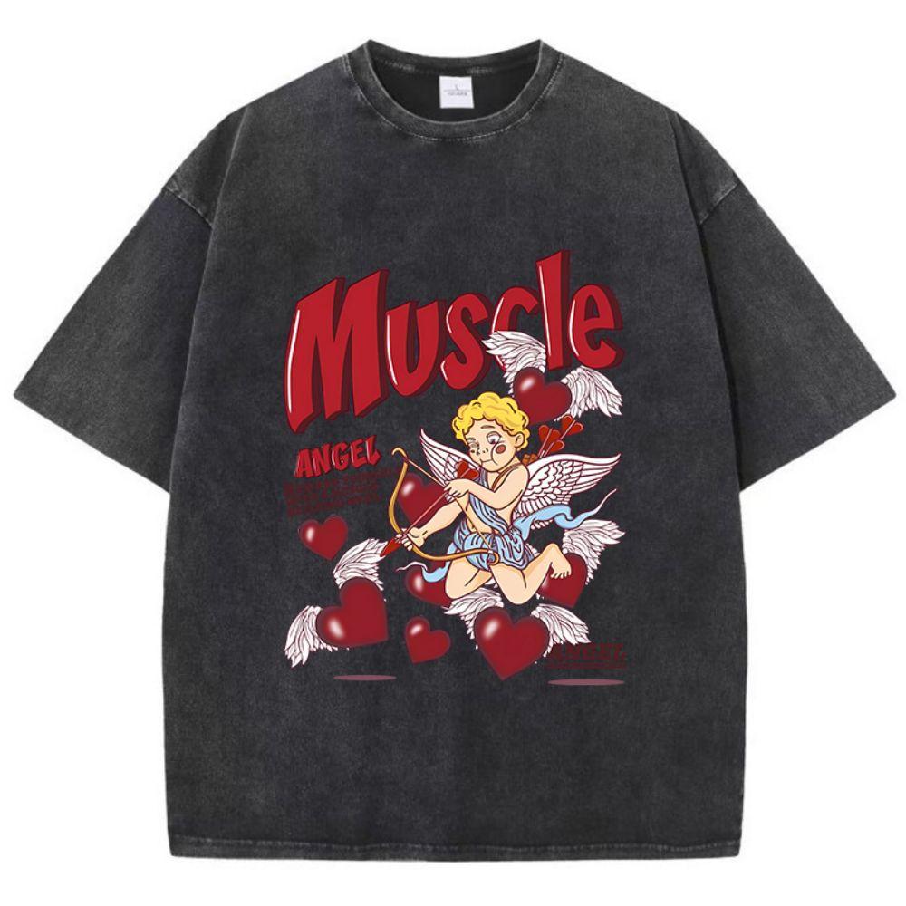 Street Womans Cotton Washed T-Shirts Angels Shoot Arrows At Love Printing Tops Oversize O-Neck Soft Short Sleeve Female Clothes