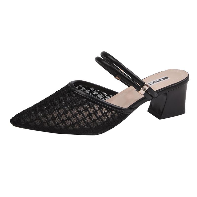 Женские сандалии с новым носком-мешком, одна обувь и две, на вязаном толстом каблуке и с закрытой пяткой, и однословные крутые шлепанцы