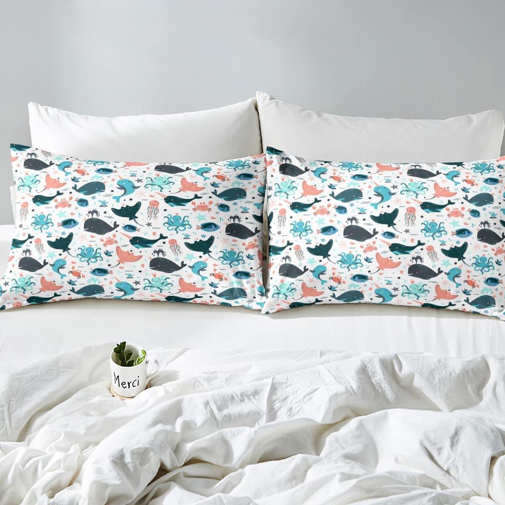 Cartoon Marine Animal Pattern Bed Hat Four-Piece Bedding Set Bedroom Dormitory Bedding Decoration