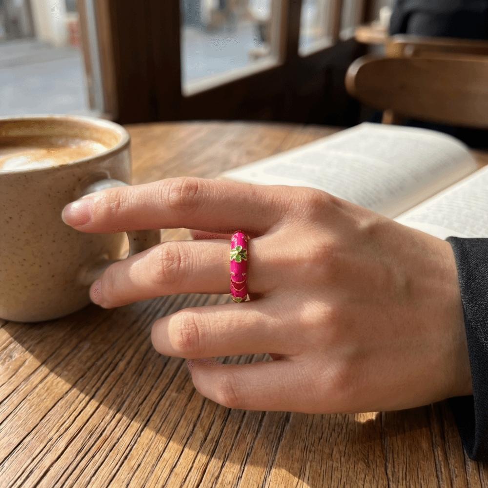 Unique Bohemian Ring Chinese Style Adjustable Ring Minimalist Enamel Dot Open Ring Festival