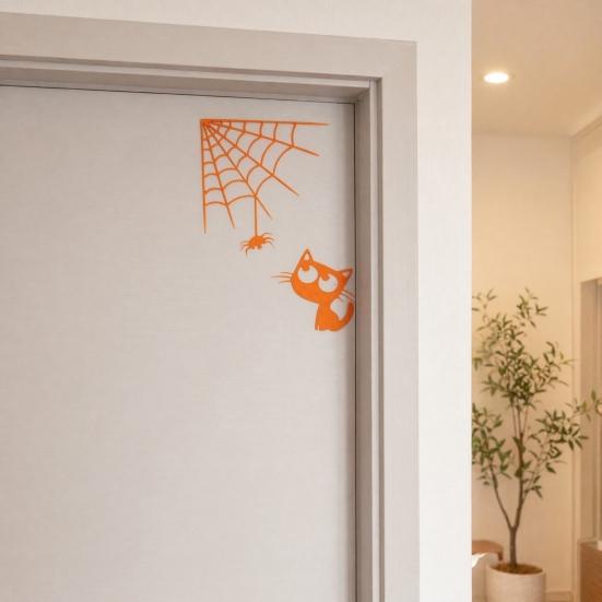 3D Printed Spider Web Cat Wall Decor, Orange Halloween Hanging Ornament, Spooky Cute Spider Cat Figure for Home Party Decoration