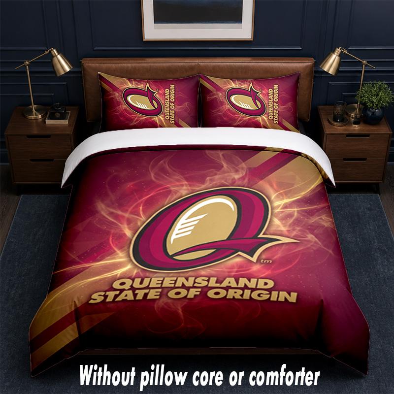 Queensland Maroons Design Bed Bedding Set 1 Duvet Cover + 2 Pillowcases Soft Breathable Household Bed Linens