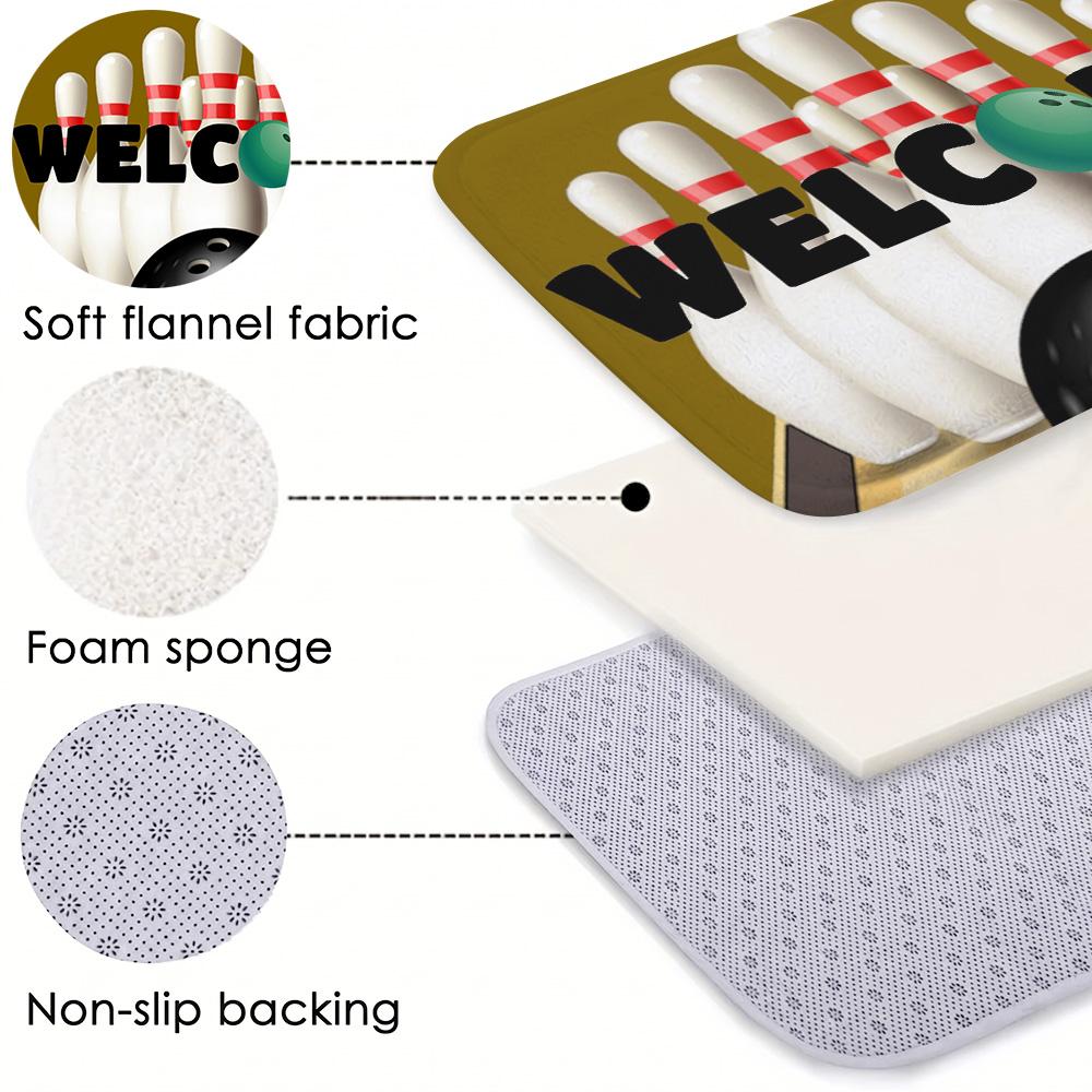 Bowling Strike Welcome Doormat Sports Theme Game Day Entrance Rug Creative Non-Slip Welcome Floor Mat for Home Room Decor