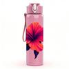 1PC Red Hibiscus Flower Illustration 750ml Color Plastic Sports Water Bottle Leakproof Flip Straw Lid Suitable for Sports Office Home Use