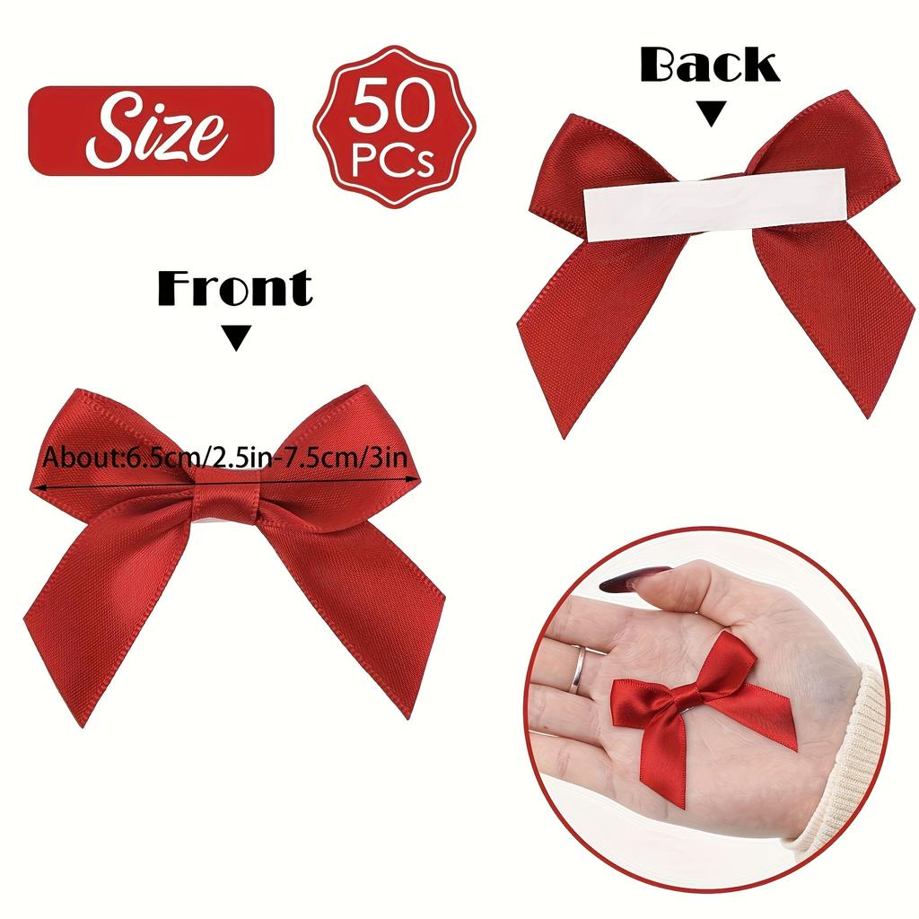 2,5-дюймовый 50-шт Самоклеящийся ленточный бант с лентой, для упаковки подарков, Готовый ленточный бант на двустороннем скотче, для изготовления поделок