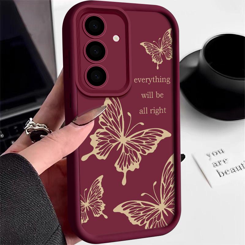 Shockproof Butterfly Print Protection Phone Case for Samsung S25 S24 FE S23 Ultra S22 Plus S21 A16 A56 A55 A36 A35 A15 5G Soft Silicone Matte Shell