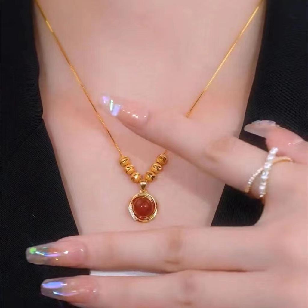 Acacia Beads Luk Fu Bead Necklace for Women Simple and Versatile High-end Transport Beads Collarbone Chain