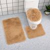 3pc Bathroom Set Rug Mat Toilet Lid Cover Plain Solid Color Bathmats