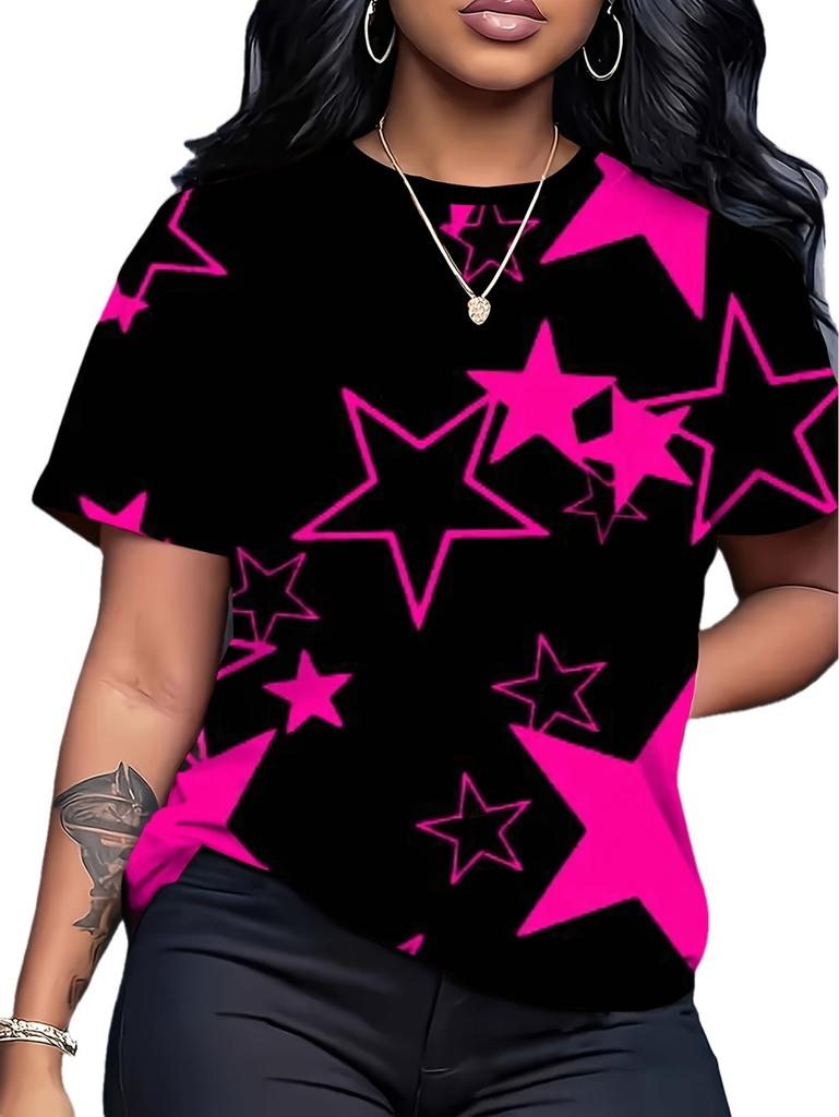 New Fashion Women's T-Shirt Star Graphics T-Shirts Short Sleeve O-Neck Streetwear 3D Print Casual Y2k Oversized Woman Clothing