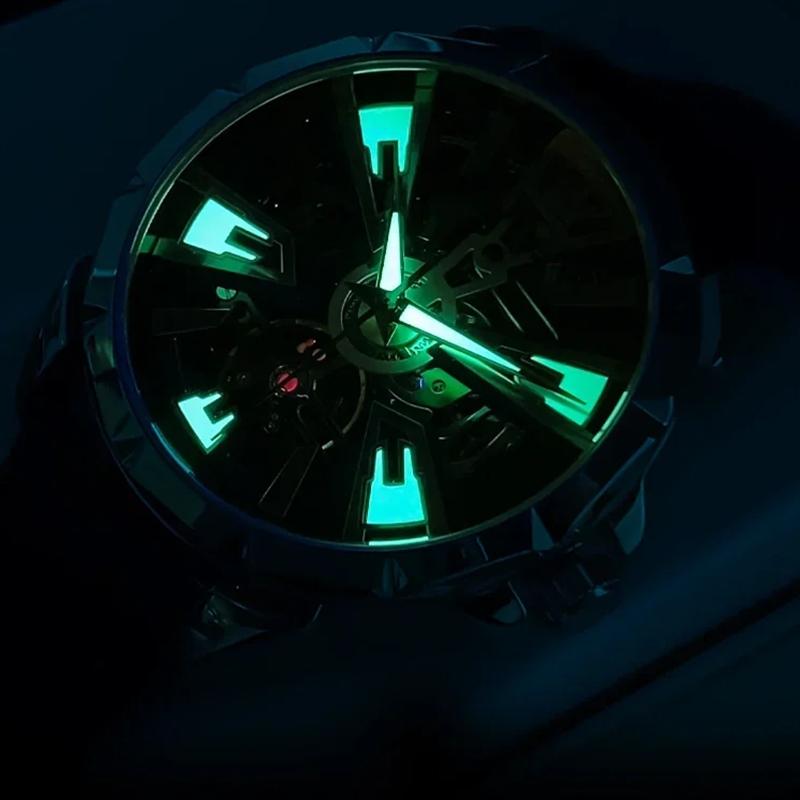 Роскошные мужские часы Водонепроницаемые Светящиеся Многофункциональные Автоматические Механические часы Часы-скелетоны