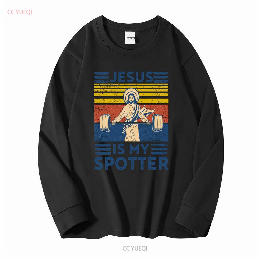 Rare New Funny Gym T Shirt Jesus Is My Spotter Workout vintage Washed fashion Breathable Casual Soft designer clothes