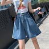 Yozgi besh choraklik ayollar uchun denim shortilar Yuqori bel Slim qiluvchi To'g'ri oyoqli Keng A-siluet O'rta uzunlikdagi keng oyoqli shortilar Yupqa dizayn