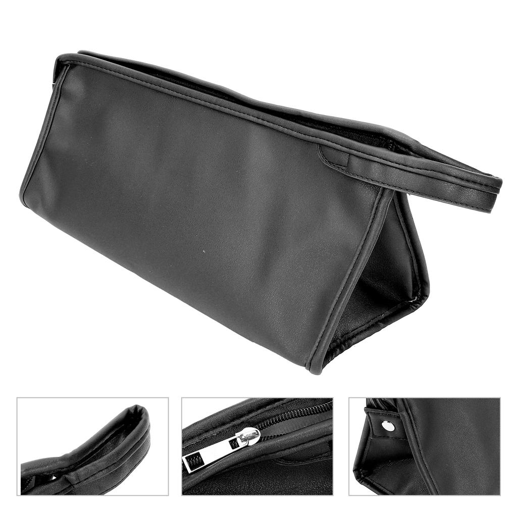 Hair Dryer Storage Bag PU Leather Waterproof Dustproof Carry Bag with Hanging HookBlack