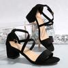 Black Woman Summer Open Toes Heel Shoes Thick Heels Sandals Square Head Minimalist Design Fashionable and Versatile Large Size