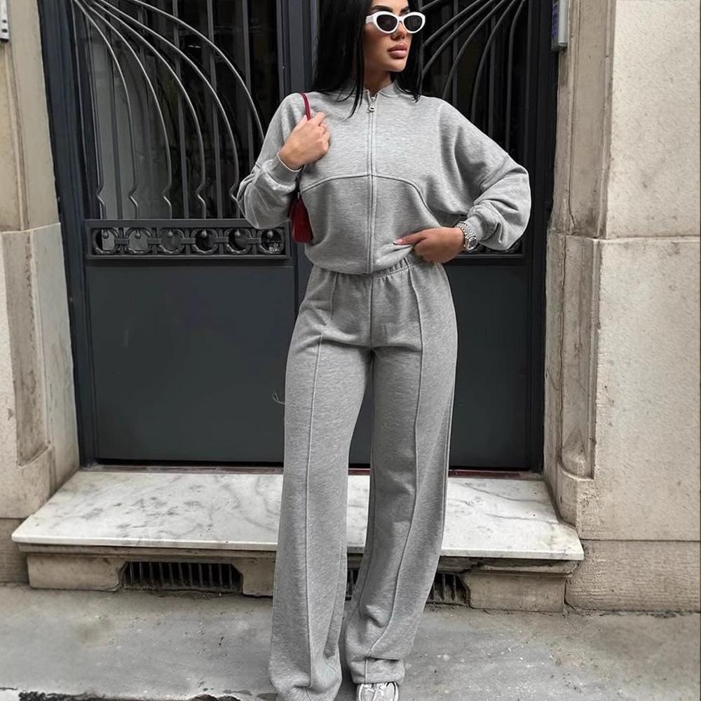 Women's Casual 2-Piece Set American Style Hoodie Jacket and Jogger Pants Streetwear Sportswear