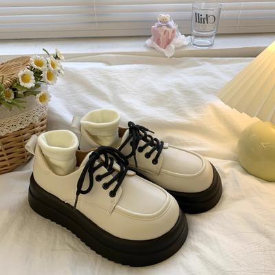 Туфли на платформе-маффине, маленькие кожаные туфли, женские весенне-осенние новые туфли в британском стиле с круглым носком, женские туфли-одинарки в японском стиле