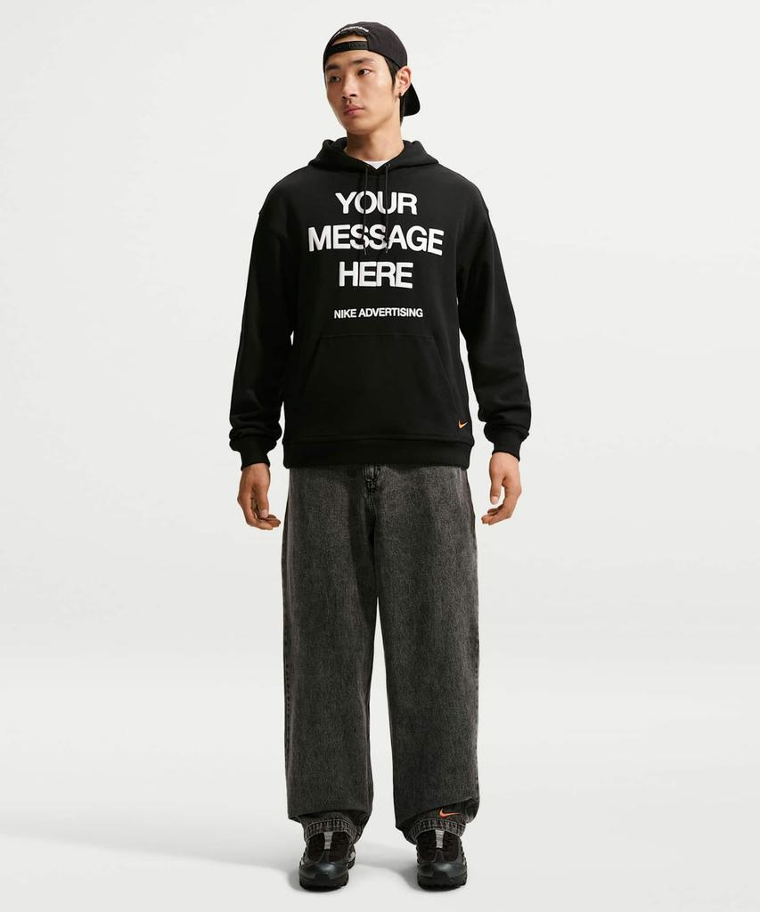 NIKE Your Message Here Fleece Pullover Hoodie M - Black:White:Safety Orange / Io1649-010