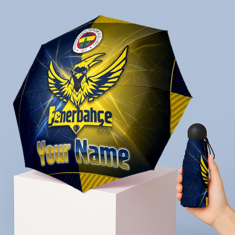 Fenerbahçe FC Manual Five Fold 8 Rib Umbrella Support Custom Text, Lightweight Travel Umbrella