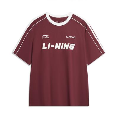 Li-Ning Футболка унисекс с принтом в полоску и надписью American Vintage Letter Logo, свободная, удобная, с коротким рукавом и заниженной линией плеч, AHSU657-3