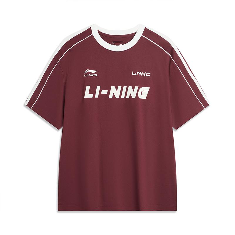 Li-Ning Футболка унисекс с принтом в полоску и надписью American Vintage Letter Logo, свободная, удобная, с коротким рукавом и заниженной линией плеч, AHSU657-3