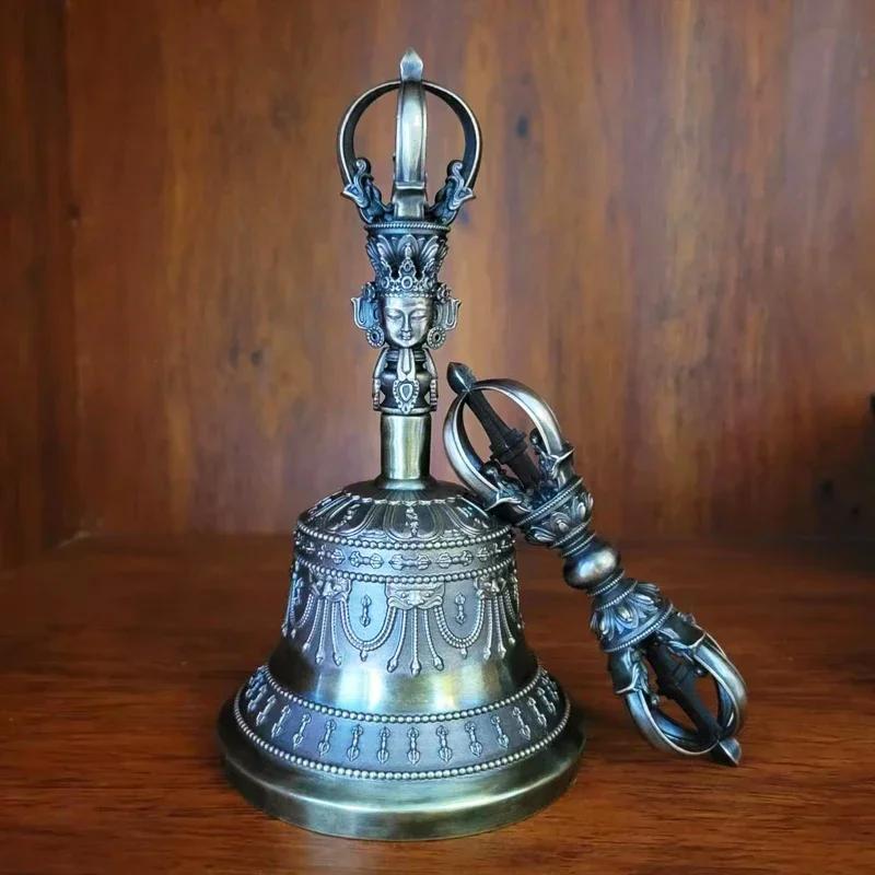 1PCS Craftsmanship Tibetan White Copper Diamond Bell and Pestle Precision Nine Leg Bell Feng Shui Ornament
