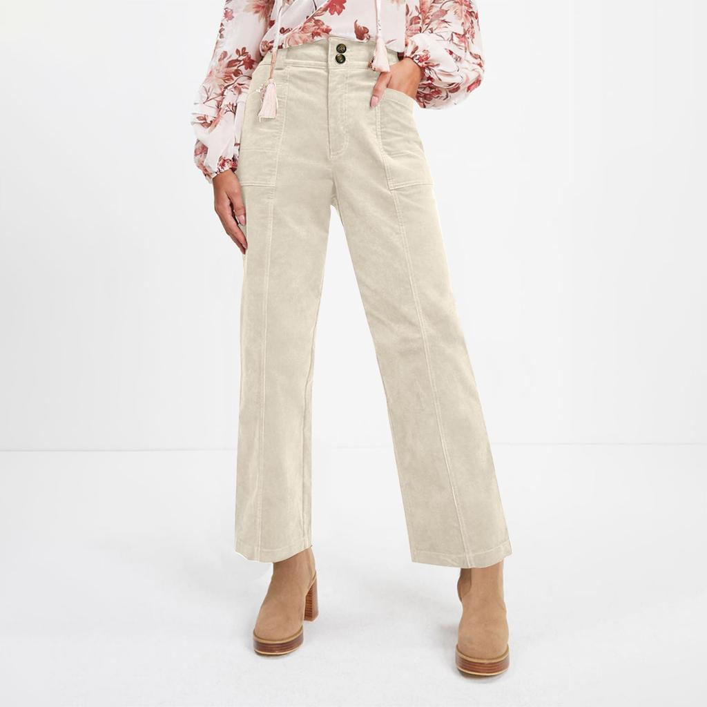 Женские повседневные зимние прямые вельветовые брюки с эластичной талией и карманами