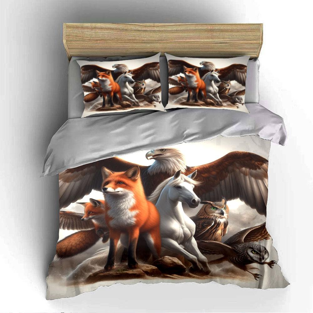 Fox Eagle Horse Owl Design Bedding Duvet Cover Set Duvet Cover Pillowcases (1 * Duvet Cover 2 * Pillowcases, without duvet insert)