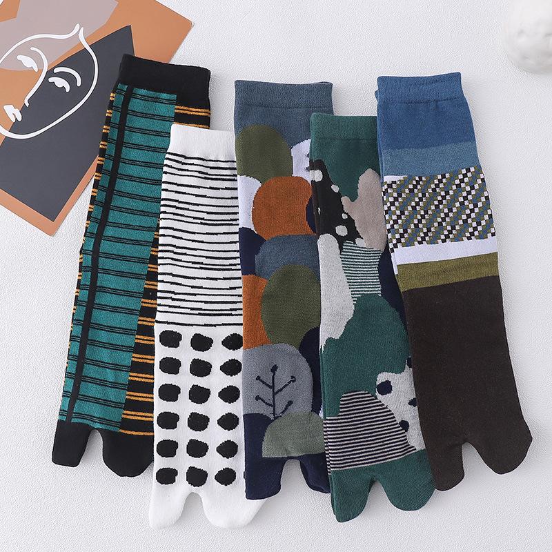 Новинка Таби носки с двумя пальцами японский стиль мультфильм растения дерево искусство носки Harajuku хлопок длинные носки с двумя пальцами мужская мода