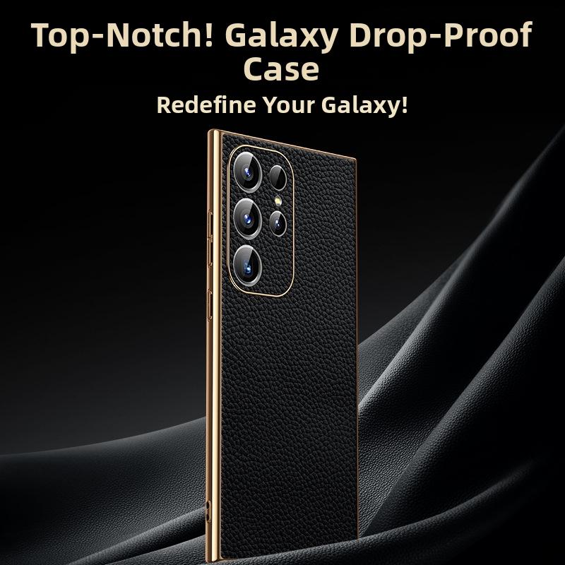 Чехол для телефона из натуральной кожи с тиснением "Личи" для Samsung Galaxy S26 S22 S23 S25 Ultra S24 Plus S26+ Электрооцинкованный Мягкий чехол S0035