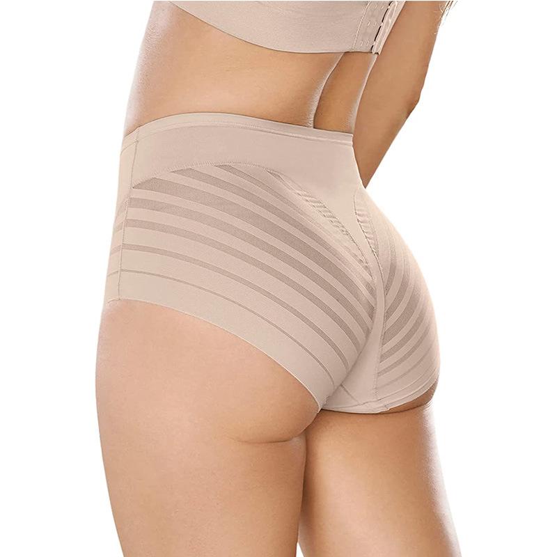 Women's High-Waist Transparent Striped Mesh Briefs - Comfortable Ice Silk, Plus Size