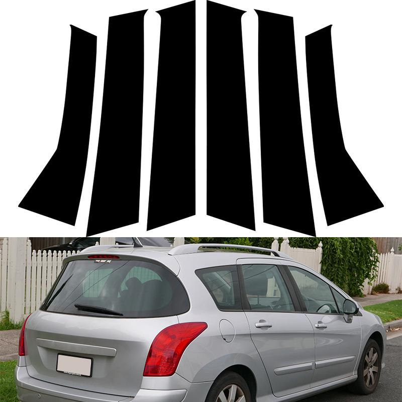 6Pcs for Peugeot 308 SW/Touring 2007-2014 Car Door Window Pillar Center Post Trim Stickers Black Auto Styling Accessories