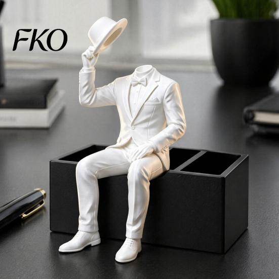 Luxury Interior Design Pieces 3D Printed Sitting Gentleman Ornament, Minimalist Abstract Faceless Figurine, Home Office Decor Aesthetic Art Sculpture