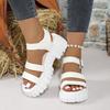 2025 Summer New Muffin Platform Sandals Women's Solid Color One-word Buckle with Casual Sandals High Heels