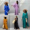2023 Rayon Plus Size Women's Sun Protection Drawstring Long Beach Cover-Up Dress