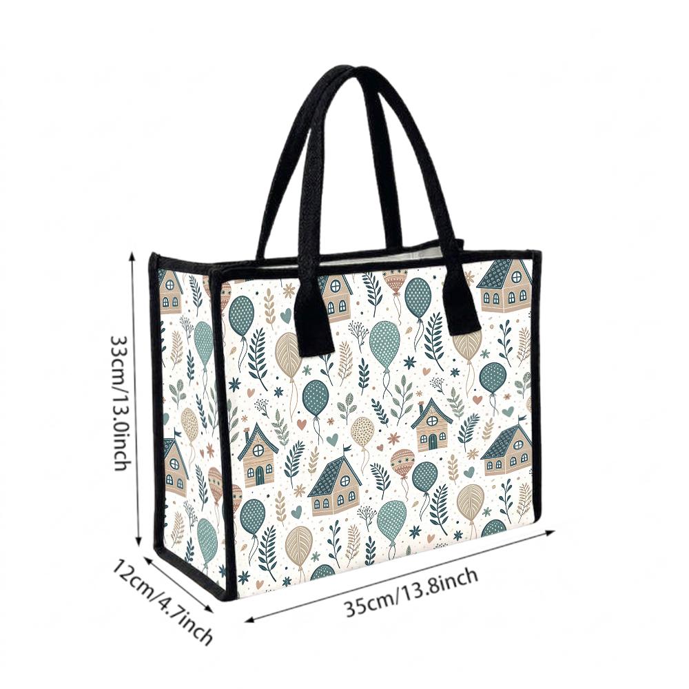 Cute House Pattern Canvas Tote Bag