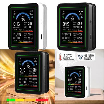 Детектор качества воздуха 10-в-1, 2,8", CO2, Формальдегид, PM2.5, TVOC, Температура, Влажность, Зарядка Type-C, для дома и офиса