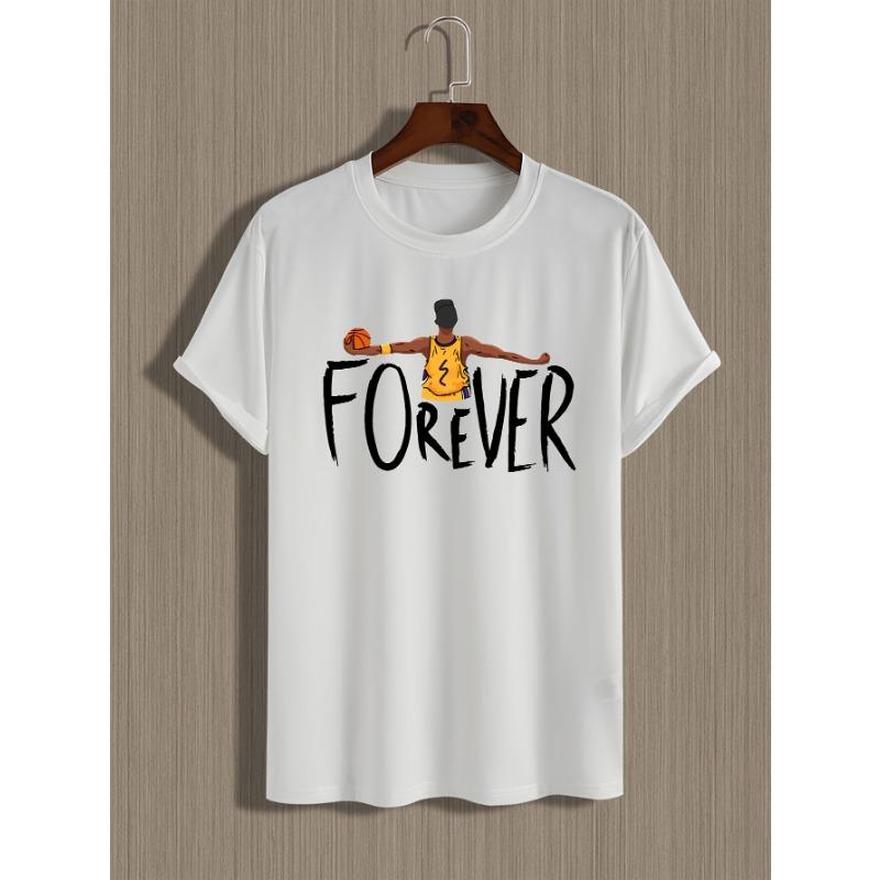 European Size Men's Forever Basketball Graphic T-Shirt, Casual Crew Neck Short Sleeve, Street Style Summer Top