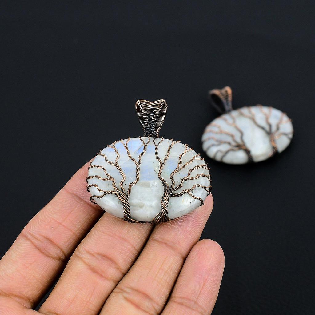 Tree Of Life Rainbow Moonstone Pendant Gemstone Jewelry, 999 Copper Wire Wrapped Pendant, Handmade Beautiful Jewelry Pendant