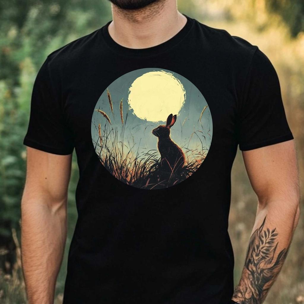 T-Shirt Herren Hase im Mondlicht Motiv Baumwolle Größe XS bis 5XL