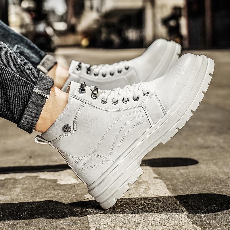 Fashion Men's White Boots Autumn Winter Motorcycle Ankle Boots for Men Trend Street Tooling Shoes Men Leather Boots Botas Hombre