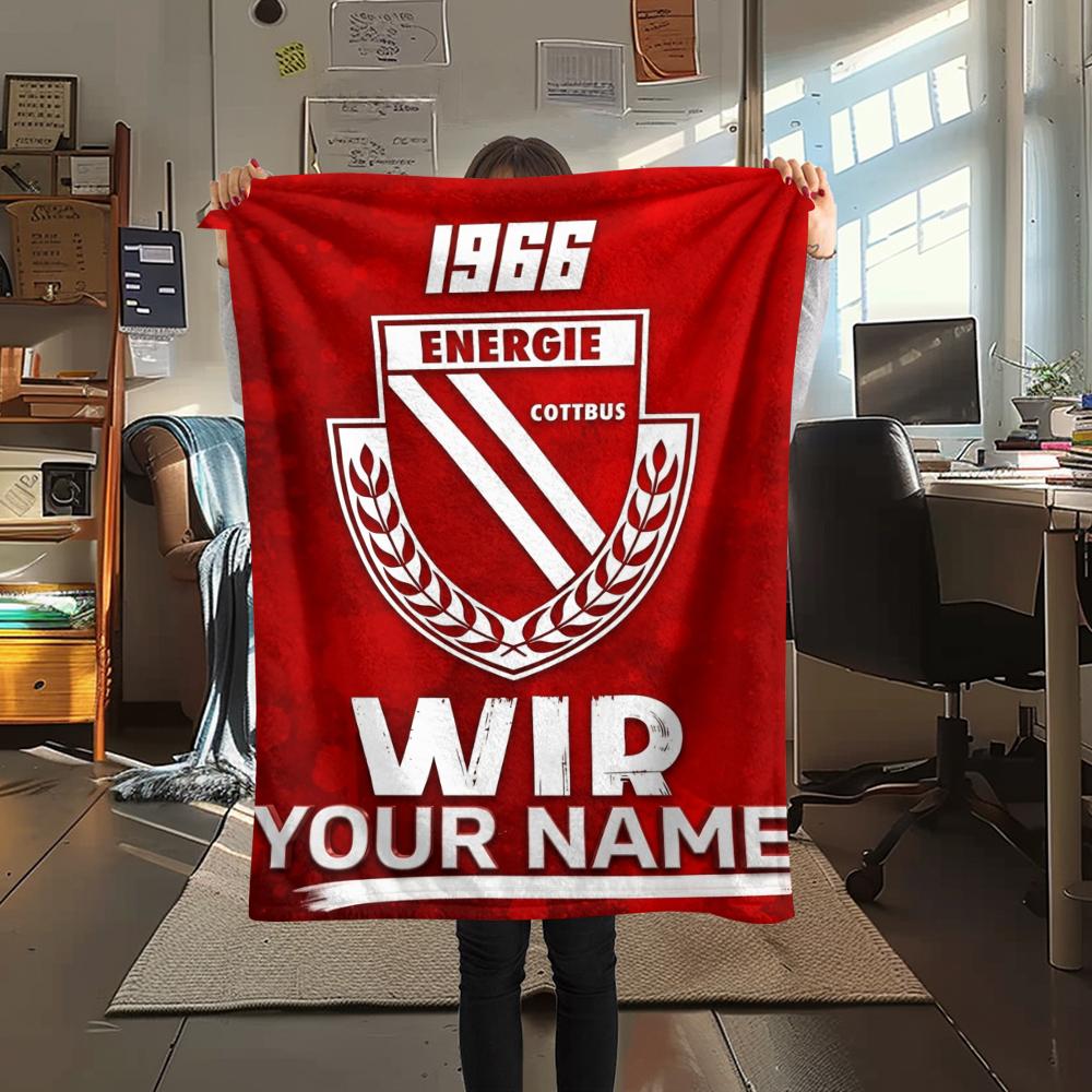 1PC Custom Name Energie Cottbus Patterned Flannel Blanket Suitable For All Seasons for Home Decor Warmth and Comfort Gifts Holiday Present_xia
