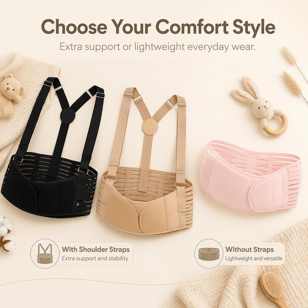 Adjustable Maternity Belly Support Belt with Shoulder Straps, Breathable Pregnancy Abdomen Support Band for Relieving Waist Back Pressure